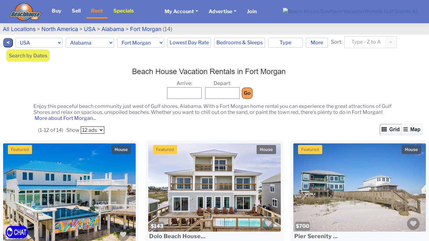 Fort Morgan - Beach House Vacation Rentals Alabama | BeachHouse.com