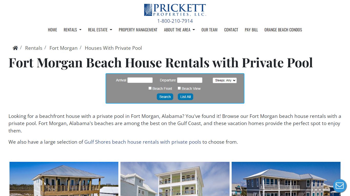Fort Morgan Beach House Rentals with Private Pool - Prickett Properties